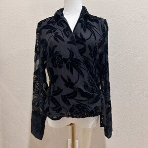 Vintage Anne Carson Black Chiffon Wrap Around Blouse in Size Small